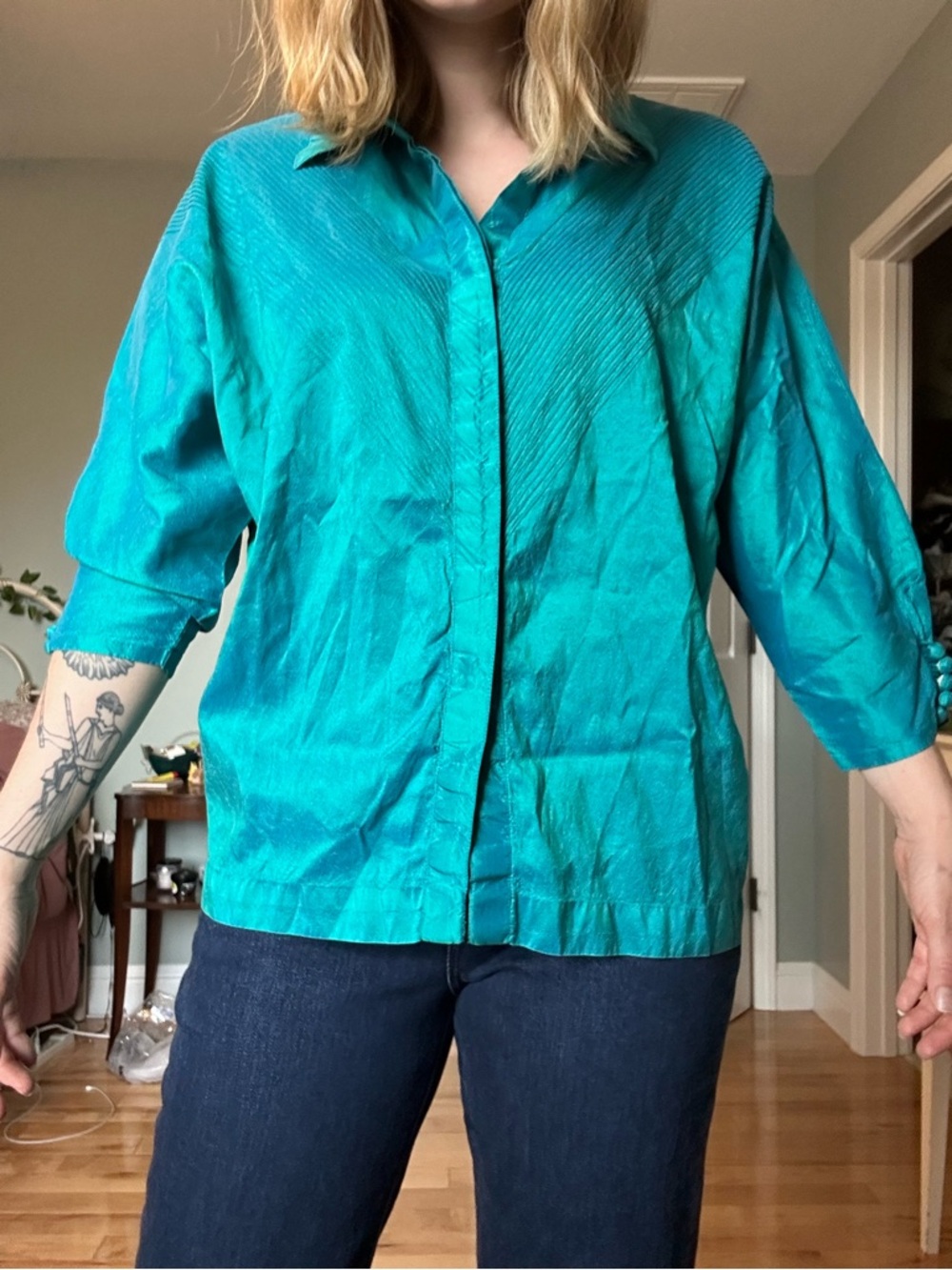 Vintage silky teal blouse